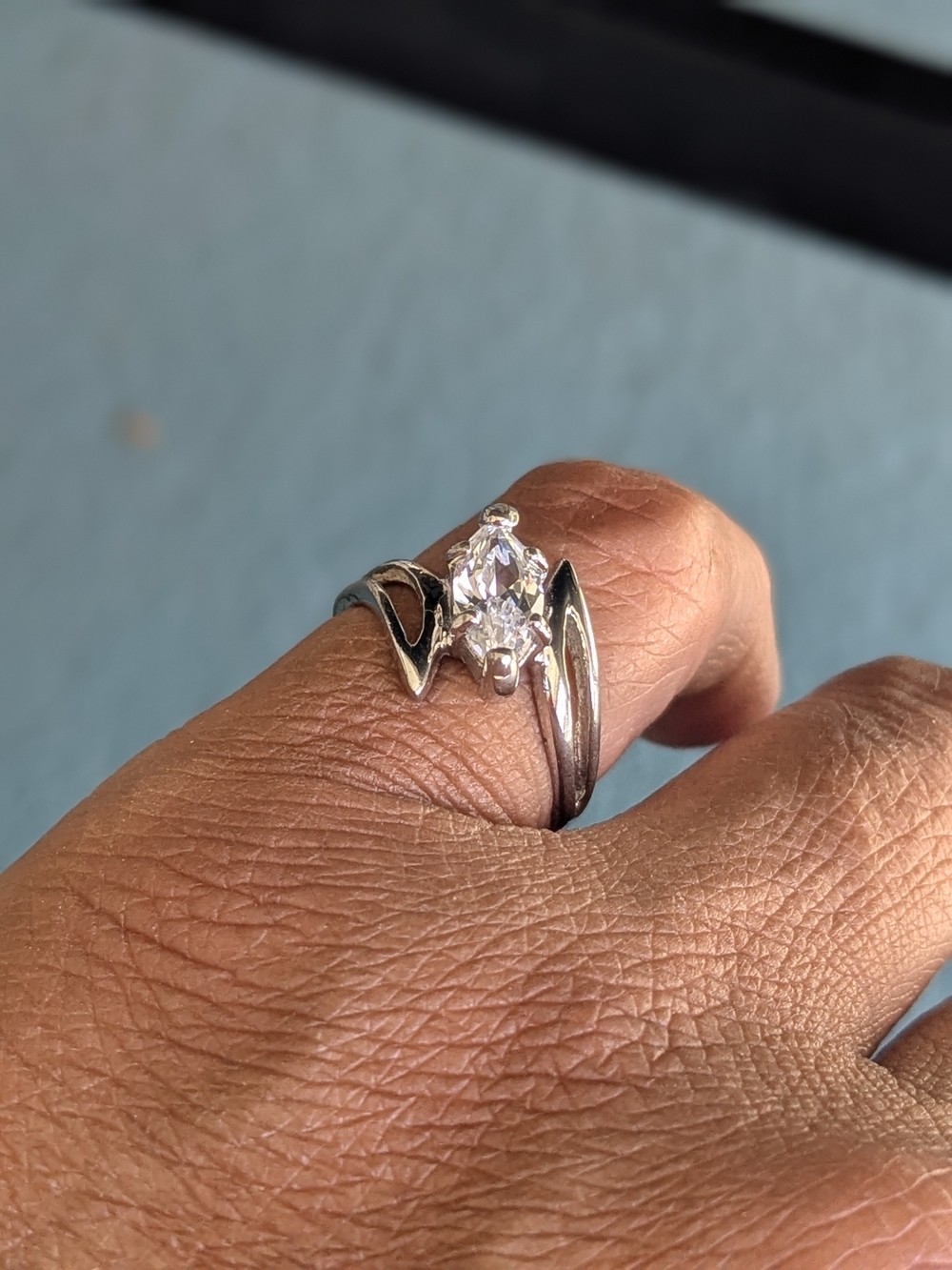 Vintage 925 Sterling Silver Marquise CZ Ring